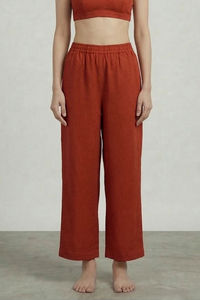 Zivame Mock Linen Woven Loungewear Bottom - Burnt Brick — thumbnail 3